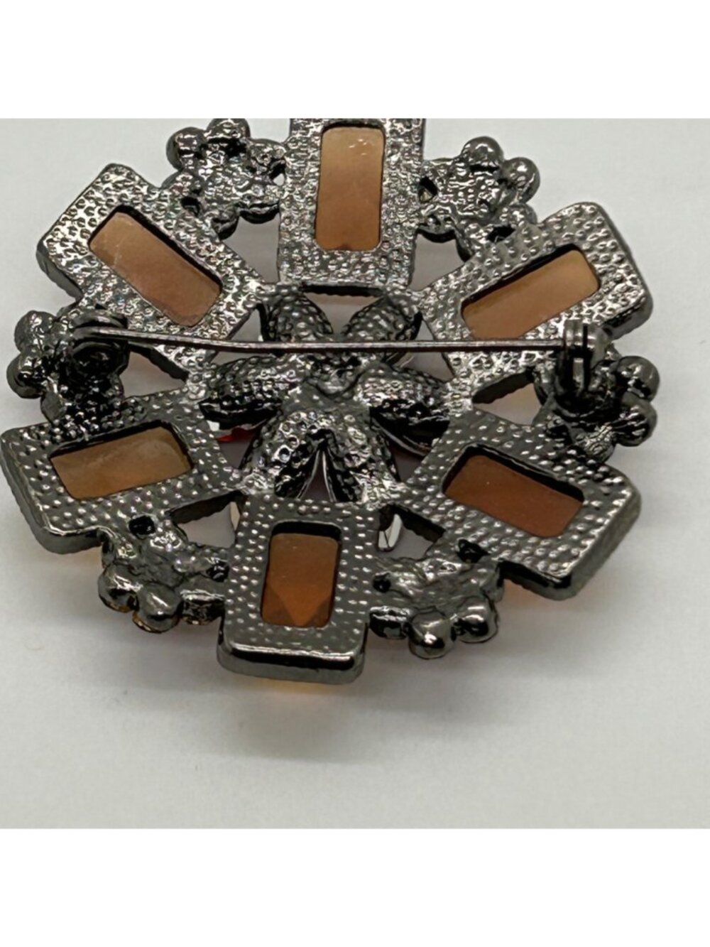 Large Vintage Flower Brooch Pin Rhinestone Red Gold Pink Acrylic Gunmetal Retro - Picture 6 of 13